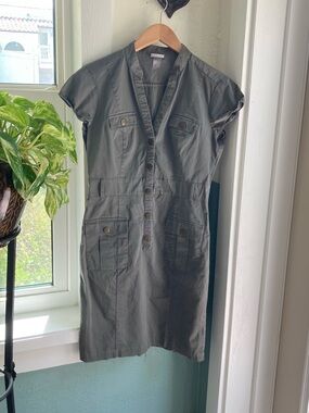 H&M Olive Utility Mini Dress with Button Front
